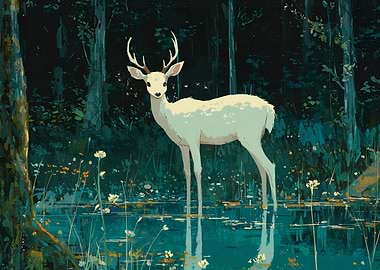White Deer in Forest
