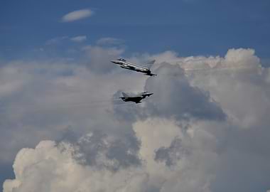 Two Eurofighter Jets in Flight