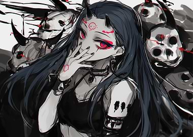 Anime Girl with Horns and Skulls