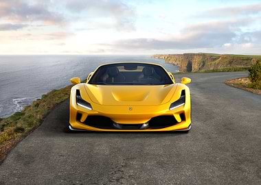 Yellow Ferrari on Coastal Road
