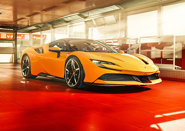 Yellow Ferrari in Garage