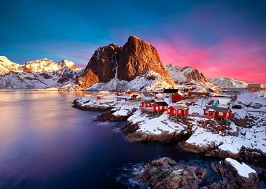 Snowy Village by the Sea