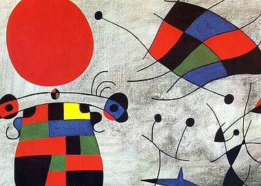 Abstract Art with Red Circle Joan Miró