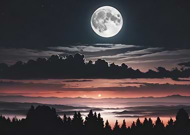 Full Moon Over Mountains