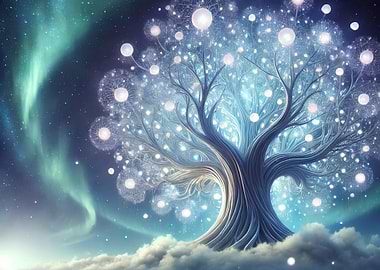 Glowing Tree in Night Sky