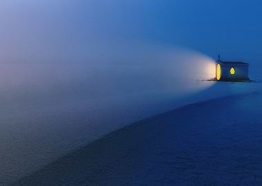 Luminous Chapel in Fog