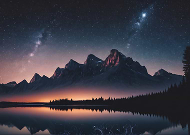 Mountain Lake Night Sky