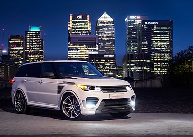 White Range Rover in Cityscape