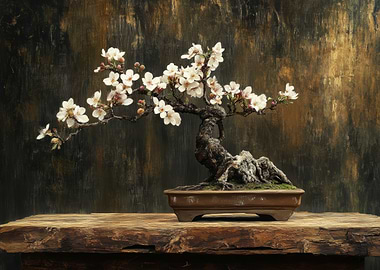 Bonsai Tree with White Flowers Still Life