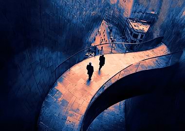 Two Figures on a Curved Bridge