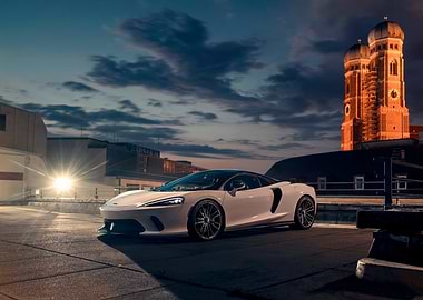 White McLaren GT on Rooftop