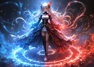 Anime Girl with Fire and Ice