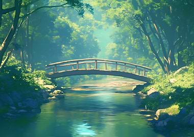 Wooden Bridge in Forest