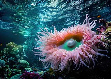 Pink Sea Anemone Underwater
