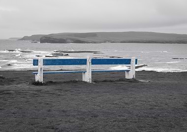 Blue Bench by the Sea