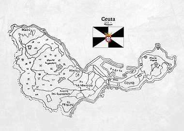 Handdrawn Map of Ceuta.