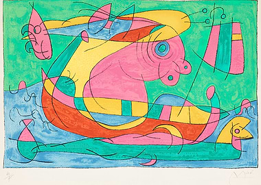 Le Voyage De Retour by joan miro Abstract Art with Pink Figure