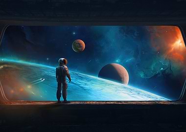 Astronaut Gazing at Space