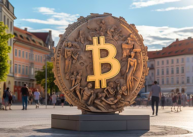 Bitcoin Sculpture in City Square