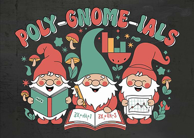 Funny Math Pun Wall Art Poly-Gnome-Ials Mathematics Teacher, Student, Nerd, Lover Gift