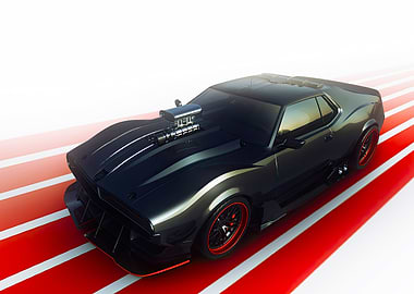 Black Muscle Car on Red Track