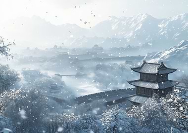Snowy Asian Cityscape