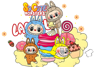 Cute Monster Friends, labubu cartoon. wallpaper doll