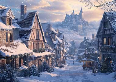 Snowy Village with Castle