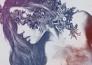 Woman face with zentangles