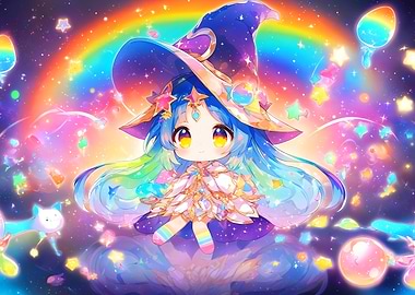 Cute Witch in a Starry Sky