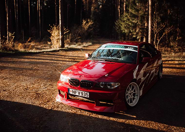 Red BMW E46 Coupe in Forest