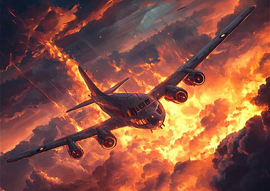 Burning Airplane in Sky