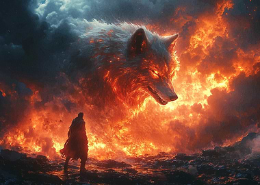 Fiery Wolf and Man