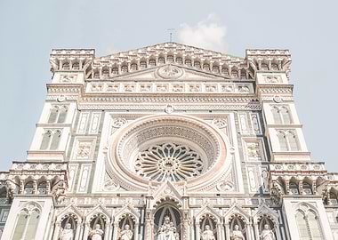 Florence, Italy I Architecture close-up of the Duomo Santa Maria del Fiore historic Roman church geometric minimalist in pastel summer colors with a retro vintage postcard aesthetic view panorama