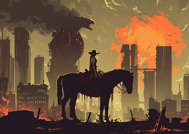 Cowgirl Facing Monster