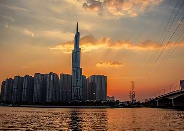 Sunset Skyline with Skyscrapers