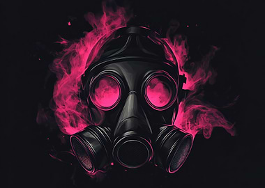 Gas Mask with Pink Smoke