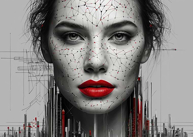 Woman with Red Lips and Network