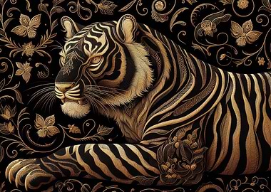 Golden Tiger in Floral Design