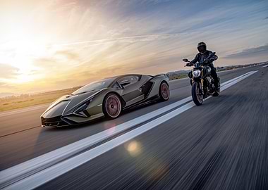 Lamborghini & Motorcycle on Runway