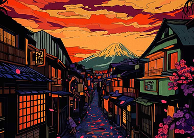 Japanese Street at Sunset
