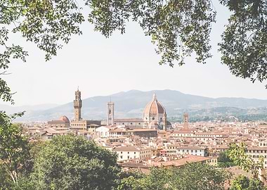 Florence, Italy I Panoramic view skyline of Florence Tuscany from Villa Bardini, Piazza Michelangelo with the Duomo Santa Maria cathedral and its summer pastel aesthetic to experience la dolce vita