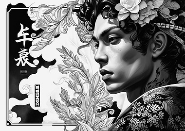 Black and White Floral Portrait