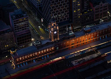 Cityscape with Train Station