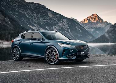 Blue SUV in Mountain Landscape