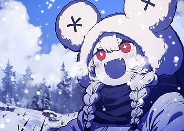 Smiling Anime Girl in Winter