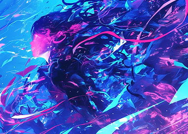 Anime Girl in Neon Abstract