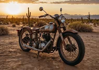 Vintage Motorcycle in Desert
