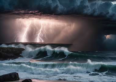 Lightning Storm Over Ocean