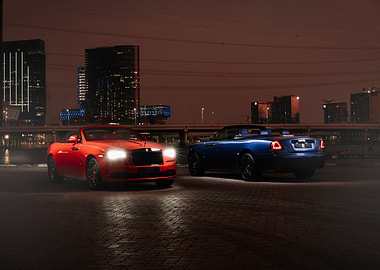 Red and Blue Rolls Royce Dawn